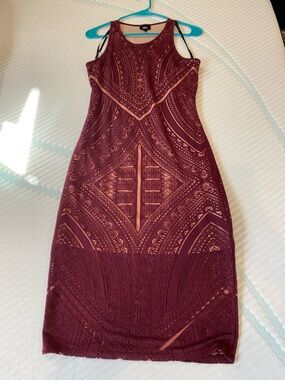 Gorgeous Sleeveless Burgundy Patterned Bodycon Dress